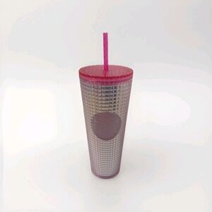 Starbucks 2020 Iridescent Pink Grid Disco Cold Cup Tumbler Venti 24oz.